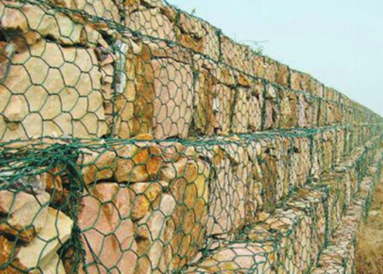 Το PVC έντυσε αντισηπτικό ενωμένο στενά Gabion καυτό γαλβανισμένο σκούρο πράσινο πλέγματος καλωδίων